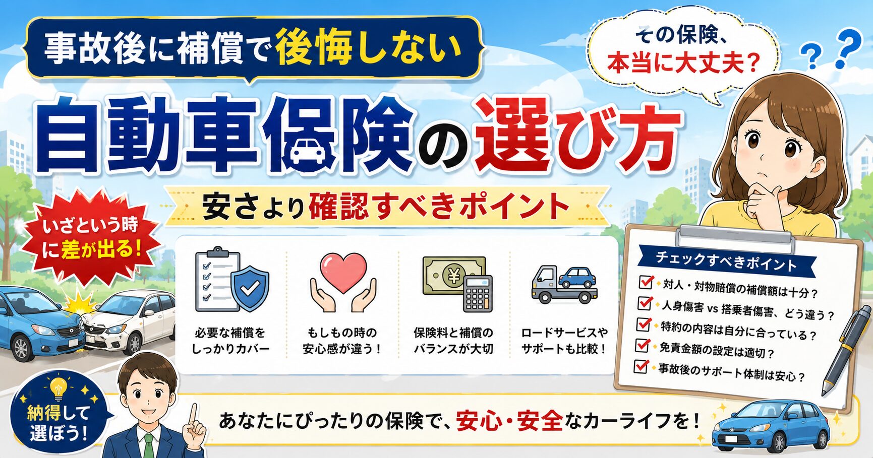 事故後に補償で後悔しない自動車保険の選び方に関するアイキャッチ画像