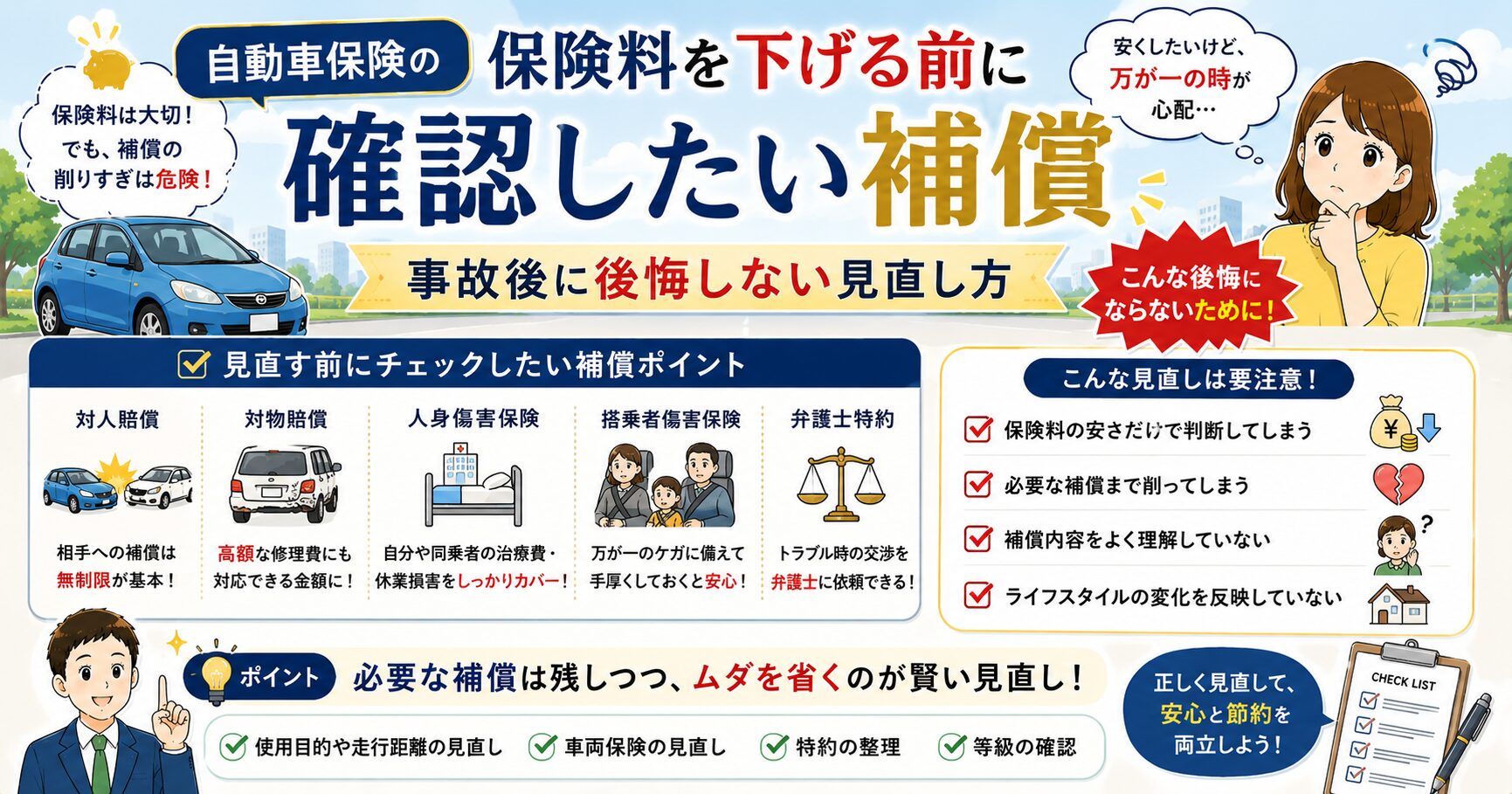 自動車保険の保険料を下げる前に確認したい補償に関するアイキャッチ画像